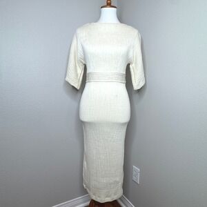 CLOSET‎ LONDON Kimono Sleeve Midi Dress 6 Ivory Side Slit Sheath Belted Career